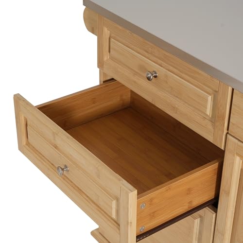 Christopher Knight Home Tredy Bamboo Rolling Cart with Drawers, Kitchen Bar Cart on Wheels with Stainless Steel Top, Rolling Kitchen Cart Storage Cabinet, Serving Cart, 50.8'' x 18.5'', Natural - size: Medium