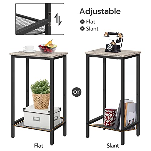 HOOBRO Tall Side Table, Industrial End Telephone Table with Adjustable Mesh Shelves, Small Tall Nightstand for Living Room, Bedroom, Entryway, Office, Greige BG03DH01 - color: Greige + Black