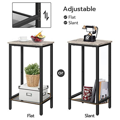 HOOBRO Tall Side Table, Industrial End Telephone Table with Adjustable Mesh Shelves, Small Tall Nightstand for Living Room, Bedroom, Entryway, Office, Greige BG03DH01 - color: Greige + Black