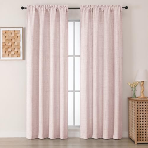 Chyhomenyc Blush Pink Curtains 84 Inches Long 2 Panels, Light Filtering Textured Window Curtains for Living Room, Elegant Soft Airy Brighten UP Room Farmhouse Bedroom Curtain, Each 42Wx84L, 2PCS - color: Blush Pink, size: 42"W x 84"L (Pack of 2)