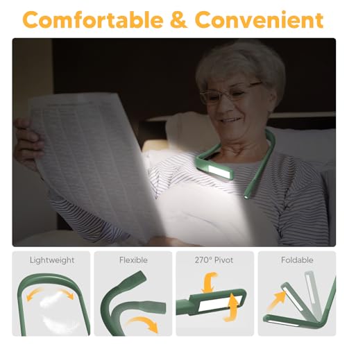 Neck Reading Light, 80-hr Lasting Rechargeable Book Light Wide Lamp | 3 Color Stepless Dimming Neck Light,Bright Dual Lamps, Wearable, Bendable Arms Booklight, Knitting Crochet Accessories Crafts - color: Green