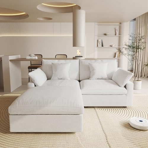 Cloud Couch Modular Sectional Sofa,82.68" L Shaped Couch,Down Filled Convertible Wide Seater, 2 Seater+Ottoman for Living Room Set,Covers Washable&Replaceable,White - color: White, size: 2 Seat &Ottoman