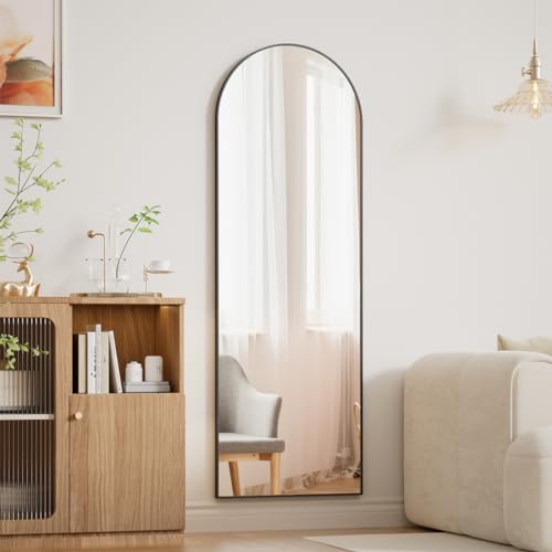 BEAUTYPEAK Arched Full Length Over The Door Mirror 14" x 48", Black | Shatterproof Tempered Glass and Aluminum Alloy Frame, No-Drilling Hanging or Wall Mount, Full Body Mirror for Bedroom, Dorm - color: Arch-black, size: 48"L x 14"W