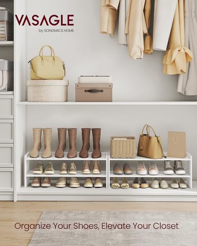VASAGLE Shoe Rack for Closet, Stackable Organizer Shelf | Stackable Shoe Organizer Shelf for Entryway, 2 Tiers, 11.7 x 32.3 x 14.2 Inches, White, CUSTOS Collection, ULBS060WZ01S - size: 2 Tiers (32.3"W)
