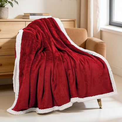 BEAUTEX Sherpa Fleece Throw Blankets Soft Fluffy Flannel Plush Cozy | Fuzzy Wine Cuddle Blanket for Couch, Bed, Sofa, Adults (50" x 60", Wine) - color: Wine, size: Throw-50"x60"