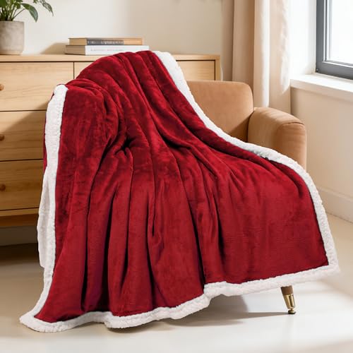BEAUTEX Sherpa Fleece Twin Blankets Soft Fluffy Flannel Plush Cozy | Fuzzy Wine Cuddle Blanket for Couch, Bed, Sofa, Adults (60" x 80", Wine) - color: Wine, size: Twin-60"x80"