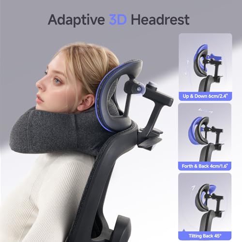 Office Chair with Footrest, Ergonomic Chair with Neck Pillow & Rubber Wheels, Computer Chair with Adjustable Backrest & 3D Armrests Headrest, Gaming Chair Adaptive Lumbar Support, Black - color: Black, style: Pro