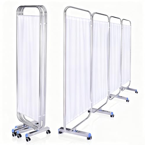 Movable Medical Privacy Screen with Wheels 71x79 inch Portable 4-Panel Medical Room Divider Stainless Steel Contruction Folding Medical Privacy Screens for Hospital Nursing Privacy Screen