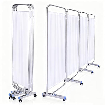Movable Medical Privacy Screen with Wheels 71x79 inch Portable 4-Panel Medical Room Divider Stainless Steel Contruction Folding Medical Privacy Screens for Hospital Nursing Privacy Screen