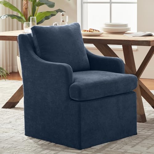 VKNOW Upholstered Dining Chairs Set of 2, Dining Room Chairs with Casters | Modern Rolling Dining Chairs with Armrest, Soft Chenille Fabric, Washable Cover, Easy Assembly, Living Room, Bedroom, Blue - color: Blue, size: 2
