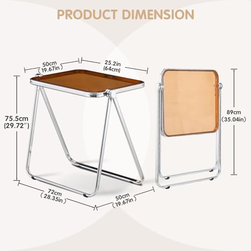 Acrylic Folding Table TV Tray Small Side Table - Tawny | Modern Transparent Dinner Table for Eating on Couch Folding Table Foldable Computer Desks Space-Saving with Chrome Frame - color: Tawny