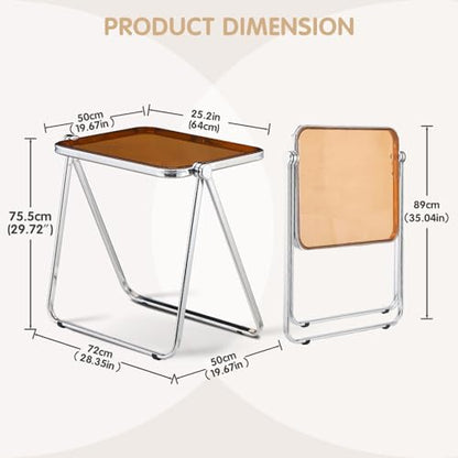 Acrylic Folding Table TV Tray Small Side Table - Tawny | Modern Transparent Dinner Table for Eating on Couch Folding Table Foldable Computer Desks Space-Saving with Chrome Frame - color: Tawny