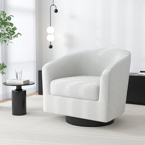 Swivel Barrel Accent Chair, Comfy Reading Armchair, Cream Beige, Set of 2 | Club Chairs for Adults, Low-Back Design, Modern Round Style, Solid Wood Frame & Metal Swivel Base, For Living Room & Bedroom - color: Cream Beige