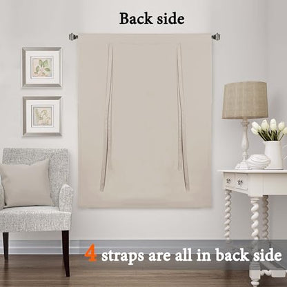 H.VERSAILTEX Blackout Tie Up Curtain Thermal Insulated Window Shade Light Blocking Balloon Roman Shade Bathroom Adjustable Rod Pocket Panel for Small Window,42" Wide by 63" Long,Natural - color: Natural