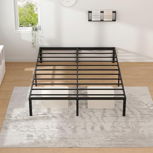 NEW JETO Metal Bed Frame,Queen Size Bed Frame with Storage Space,18 Inch | Heavy Duty Sturdy Mattress Foundation,Easy Assembly,No Box Spring Needed, Black - size: Queen, style: 18 Inch
