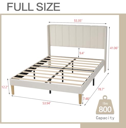 AGARTT Upholstered Platform Bed Frame Full Size, Beige Velvet | Headboard and Footboard/Wooden Slats Support/No Box Spring Needed/Easy Assembly - color: Beige Velvet, size: Full