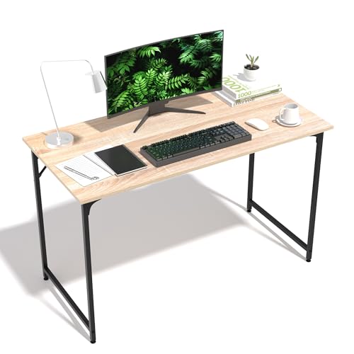 47 Inch Computer Desk with Wood Board and Metal Frame, Modern Simple Style Work Desk with Adjustable Feet, Study Gaming Desk Table for Home Office, Bedroom, Small Spaces - color: Nature