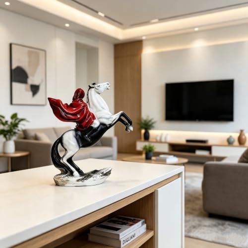 Banksy Inspired Hooded Rider on Horse Resin Statue, 6.7 Inch Street Art Figurine, Red Cloak Knight Sculpture, Modern Graffiti Art Desktop Ornament for Home Shelf Decor & Art Collectors - color: Horse Riding Girl