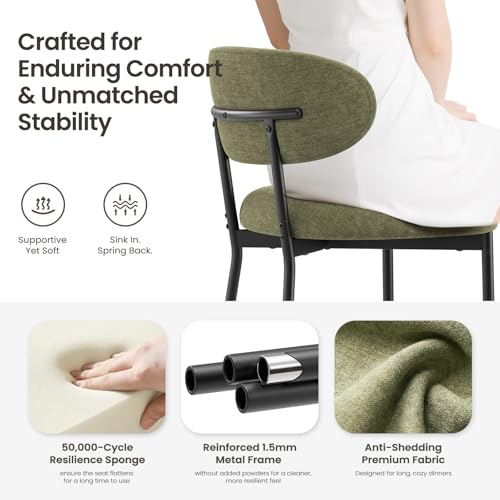 Upholstered Dining Chairs Set of 2, Modern Fabric Kitchen Chairs with Curved Backrest and Cushioned Seat, Sturdy Metal Legs, Modern Dining Chairs for Kitchen Dining Room, Living Room,Green - color: Green, size: Set of 2