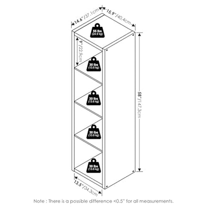 4-Cube Tall Bookshelf, Cubicle Shelf Bookcase with Open Back, Position Reversible Book Shelf, 15 x 16 x 58, for Home Office, Living Room, White - color: White, size: 4 Tier