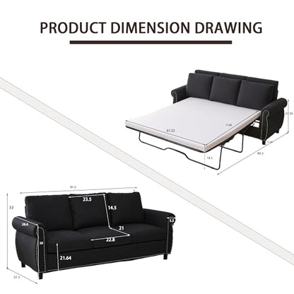Queen Pull Out Sofa Bed, 81.5‘’ Large Convertible Sleeper Sofa, 3 Seater Loveseat Sofa-Bed with Queen Size Mattress for Living Room Small Spaces Apartment Studio, Dark Gray - color: Dark Gray, size: Convertible Sleeper Sofa Bed-3 seat