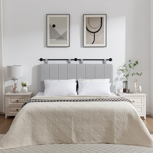 Queen Headboard Only, Wall Mounted Hanging Upholstered Bed Head Board | Modern Vertical Channel Design of Fine Linen, Elegant Grey Fluted Headboard for Bedroom (Grey, Queen Size) - color: Linen/Grey, size: Queen