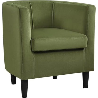Yaheetech Barrel Accent Chair, Modern Armchair, Olive Green | Soft Velvet Chair with High-Density Foam Seat, Upholstered Barrel Sofa Chair for Living Room Bedroom Waiting Room - color: Olive Green, size: Set of 1