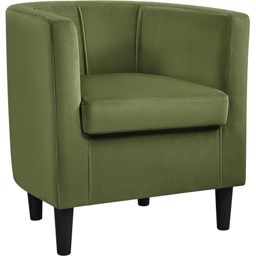 Yaheetech Barrel Accent Chair, Modern Armchair, Olive Green | Soft Velvet Chair with High-Density Foam Seat, Upholstered Barrel Sofa Chair for Living Room Bedroom Waiting Room - color: Olive Green, size: Set of 1