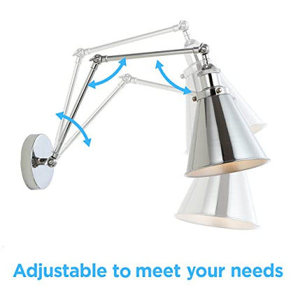 JONATHAN Y Rover 1-Light Wall Sconce 7", Chrome, Set of 2 | Adjustable Arm, Hardwired Bedside Reading Swing Arm, Farmhouse Cone Shade, Metal Hardwired Indoor Fixture, LED Bulbs Included - color: Chrome, size: Set of 2