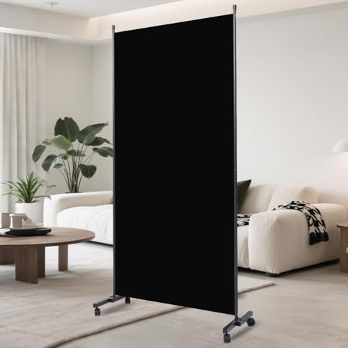 Folding Room Divider W/Wheels,Heavy Duty Base Privacy Screen Separator | 360° Smooth Lockable Rolling Wheels,Foldable Freestanding Wall Divider,Easy Movable Partition for Room Separation - color: Black, size: B-34''-1 Panel