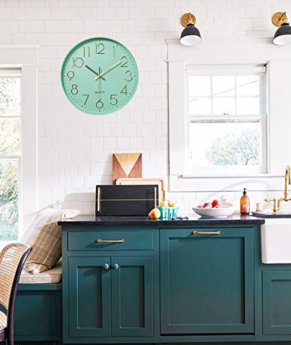 12 in Wall Clock Non-Ticking Quartz Silent Battery Operated Round Clocks Home Kitchen Office School Living Room Decor Clocks (Mint Green) - color: Mint Green