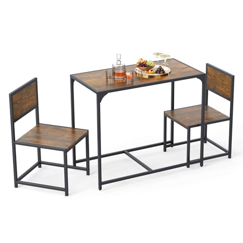 Giantex 3-Piece Dining Table Set for 2, Small Industrial Kitchen Table with 2 Chairs, Metal Frame, Space Saving Dinette Set for Breakfast Nook Dinner Small Space Apartment Living Room, Rustic Brown - color: Rustic Brown