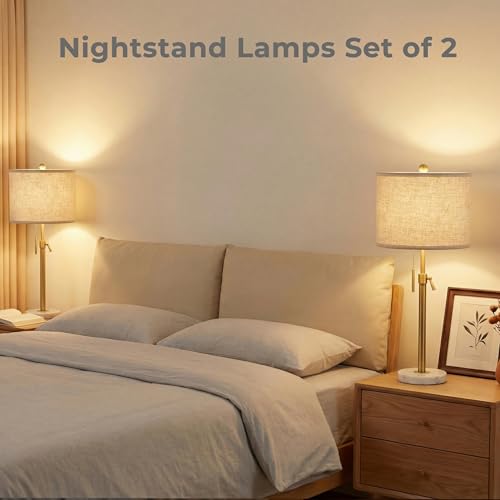 Qingmiao Gold Table Lamps Set of 2, 22" to 30" Adjustable Nightstand Lamps for Bedroom, Dimmable End Table Lamps for Living Room Console Entry Farmhouse Home Decor, New House Warming Gifts - color: Gold