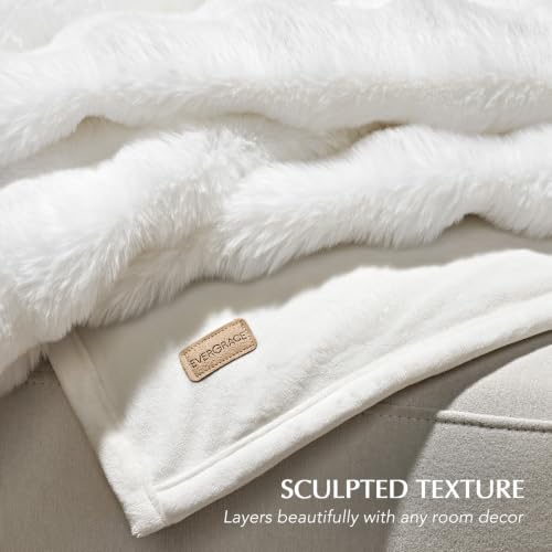 Faux Rabbit Fur Bubble Throw Blanket, 60"x80", Bright White | Ultra Soft, Luxury Faux Rabbit Fur Throw, Thick Warm Bubble Blanket, Cozy Fluffy Reversible, for Bed, Couch, Chair, Sofa - color: Bright White, size: 60"x80"