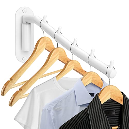 Sumnacon Stainless Steel Clothes Hanger Rack-Wall Mount Clothing Rack with Swing Arm, Sturdy Clothing Hanger Rack for Laundry Room Bedrooms Clothing Drying Rack with 5 Hooks, White - color: White