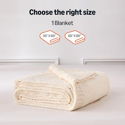 Amazon Basics Chunky Chenille Knit Throw Blanket for Couch, Bed and Sofa, Soft and Warm Lightweight Jersey, 60"×80", White - color: White, size: 60×80in.