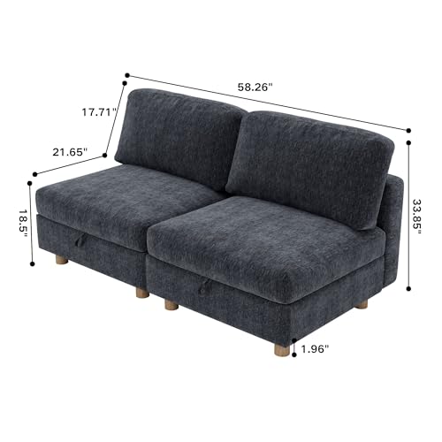 KEIKI Convertible Modular Loveseat Sofa with Storage Seats, Folding Fabric Sleeper Sectional Couch for Apartment Living Room, Compact 2 Seat Sofa with Washable Covers for Dorm, Guest Room - size: 2-Seater