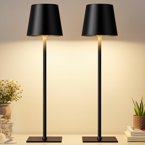 Kakanuo Black Cordless Rechargeable Table Lamp, 2 Pack Portable Desk Lamp with 5000mAh Battery, Touch Control Stepless Dimming, Wireless Night Light for Dining, Outdoor Camping, Coffee Shop - color: Black- 1, size: 2 Pack