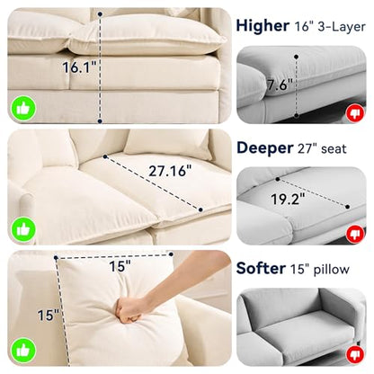 Loveseat Sofa Couch 2 Piece Set, Small Compact 50" Love Seat 27" Deep Cloud Sofa Set Washable Chenille Pillow Living Room Set for Apartment Office 50-Beige-2+2 - color: Beige, size: 50"+50"