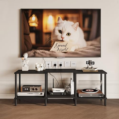 TV Stand, Entertainment Center, Industrial TV Media Console Table with Open Storage Shelves, 2 Tier TV Cabinet for Living Room, Bedroom LTS107BK - color: Black