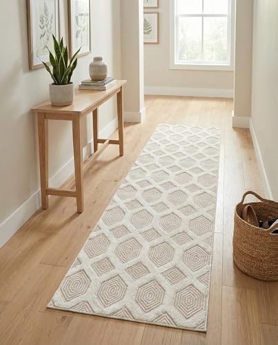 Rugs.com - Sabrina Soto Casa Rug – 12 Ft Runner Beige Textured Cotton Rug Modern Geometric Design for Hallways and Entryways - color: Beige, size: 2'7" x 12' (Runner)
