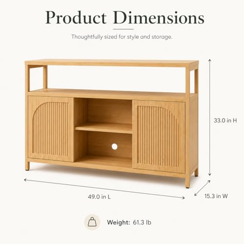 Bamboo Buffet Cabinet with Storage, Natural Sideboard Cabinet | 49“ Kitchen Storage Cabinet with 2 Doors and Shelves, Modern Buffet Table for Dining Room, Living Room, Bathroom, Entryway