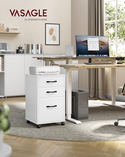 VASAGLE Mobile File Cabinet, 3 Drawers Filing Cabinet with Wheels | Home Office, for A4/Letter Sized Documents, Cloud White, UOFC065WB01 - color: Cloud White, size: 3 Drawers