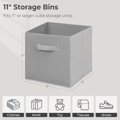 11 Inch Fabric Storage Bins, Storage Cubes, Collapsible Cube Storage Box, Fabric Closet Organizers with Handle for Home, Office, Shelf, Closets, Bedroom, Living Room, Grey, 5 Pack - size: 5 PACK