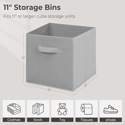 11 Inch Fabric Storage Bins, Storage Cubes, Collapsible Cube Storage Box, Fabric Closet Organizers with Handle for Home, Office, Shelf, Closets, Bedroom, Living Room, Grey, 5 Pack - size: 5 PACK