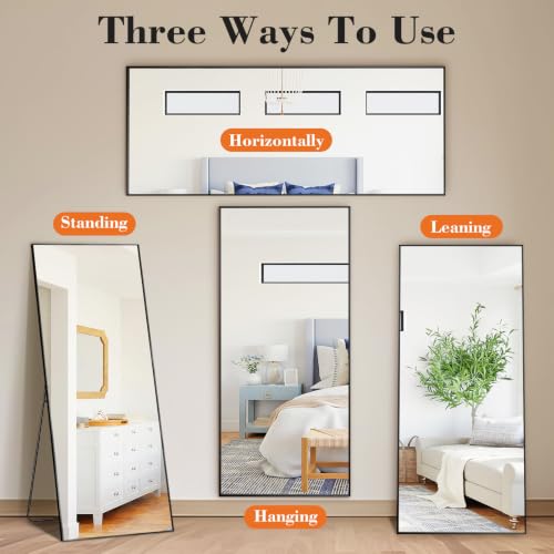 Sweetcrispy 58"x19" Full Length Mirror, Leaning or Standing Full Body Mirror with Aluminum Alloy Thin Frame, Suitable for Bedroom, Living Room, Cloakroom, Black | Aluminum Alloy Thin Frame, Floor or Standing, Suitable for Bedroom, Living Room, Cloakroom -