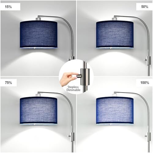 Nintiue Upgraded Modern Arc Dimmable Tall Standing Floor Lamp with Blue Shade, 1200 Lumens LED Bulb Included, for Living & Reading Room, Bedroom, Office & Nursery, Brushed Nickel - color: Brushed Nickel-Blue Shade