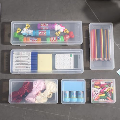 6 Pack Large Plastic Storage Boxes with Lids, Craft Jewelry Life Item Organizer for Puzzles, Pens, Rings, Needle and Thread, Nail Polish, Remote Controls - size: Large - 6 Pack
