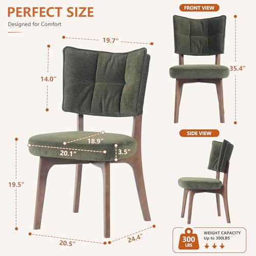 YOUNIKE Wood Frame Green Dining Chair, Chenille Fabric, Single Pack | Modern Ergonomic Upholstered Kitchen & Dining Room Chairs, Double-Layer Backrest, Comfy Soft Cushion, Easy to Assembly - color: Green