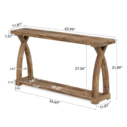 Solid Wood Console Table for Entryway, 63-Inch Narrow Farmhouse Couch Table Behind Sofa with 2-Tier Storage for Entrance, Foyer, Living Room, Long, Rustic Brown - color: Brown